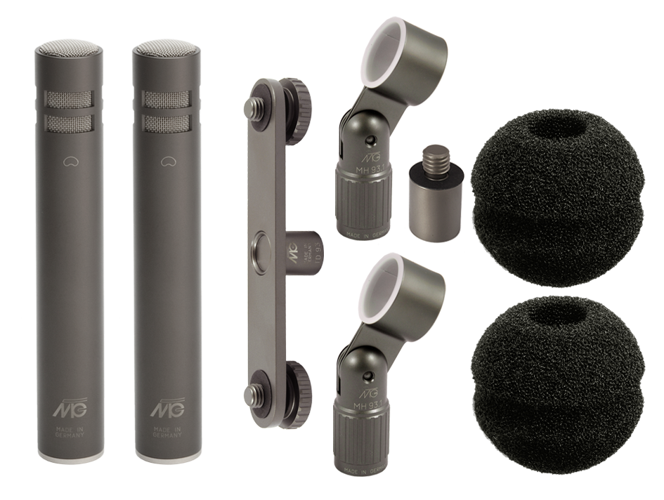 2 selektierte Studiomikrofone M 300 für XY- und ORTF-Stereoaufnahmen mit 2 Mikrofonhaltern MH 93.1, Distanzstück, Tandem TD 93 und 2 Windschutz W 20 im wettergeschützten Kunststoffcase dunkel bronze